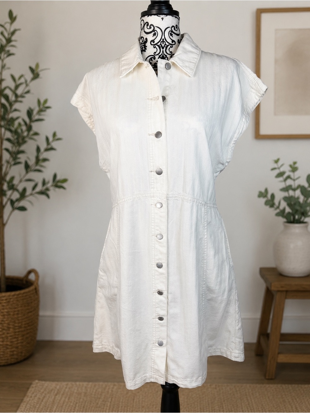 NWT Universal Thread Denim Button Front Dress Small Ivory Mini Casual denim S